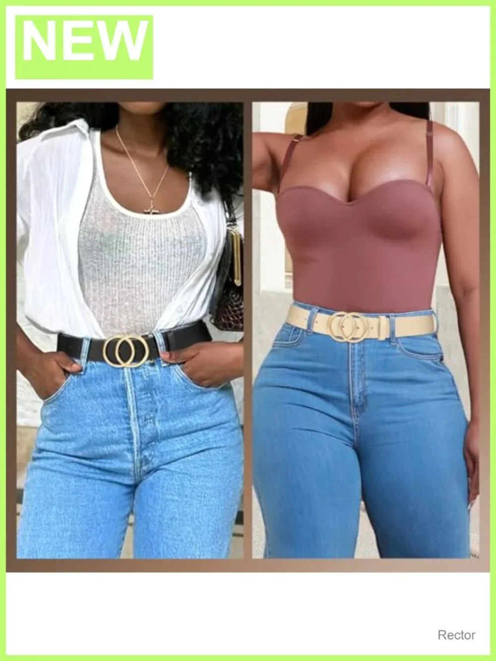 2 Pack Women Faux Leather Belts Double O Ring Buckle Jeans Belt